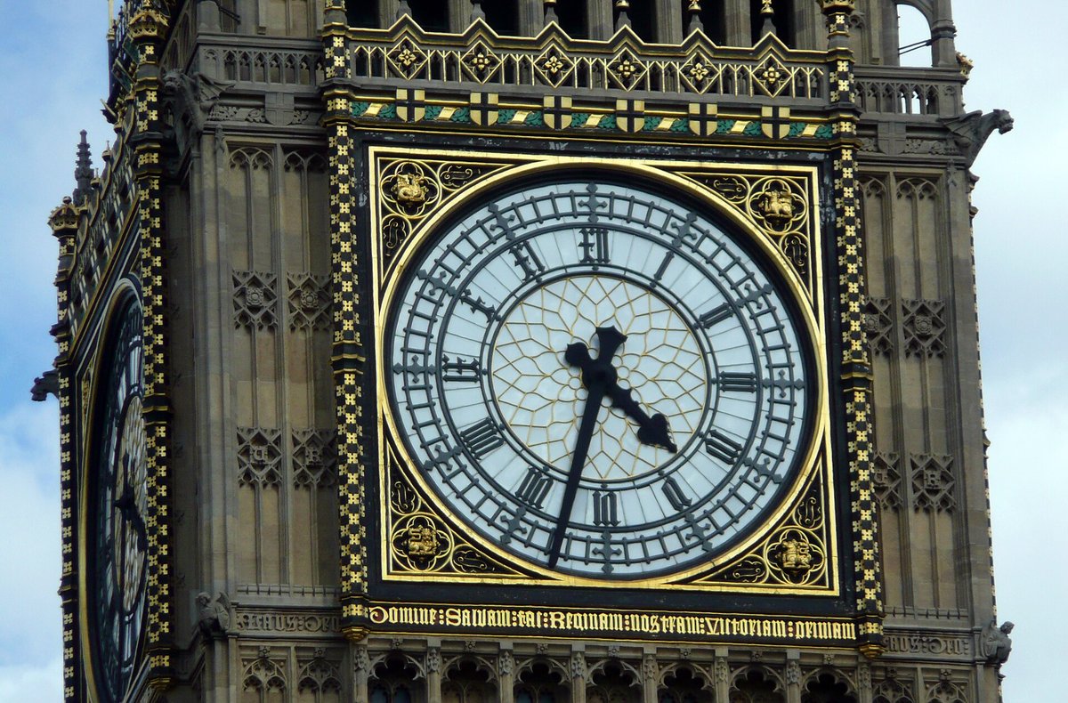 Close view of the ornate clock face of Big Ben