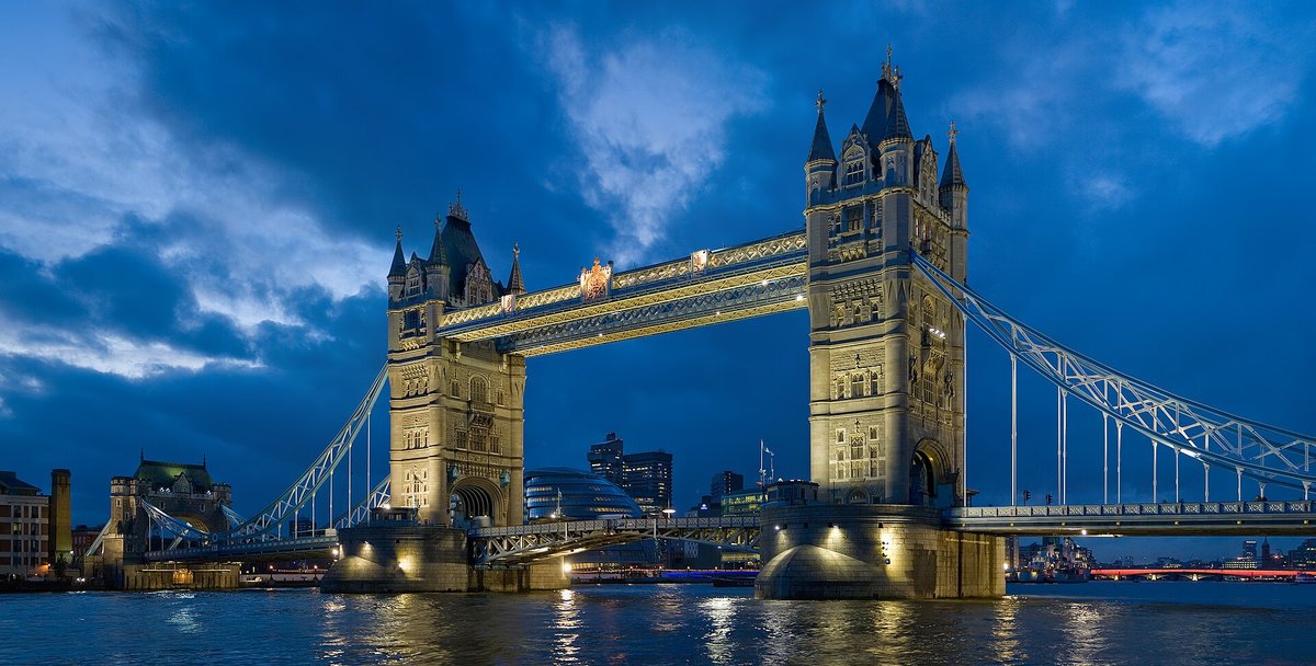 Tower Bridge and the City lights at dusk