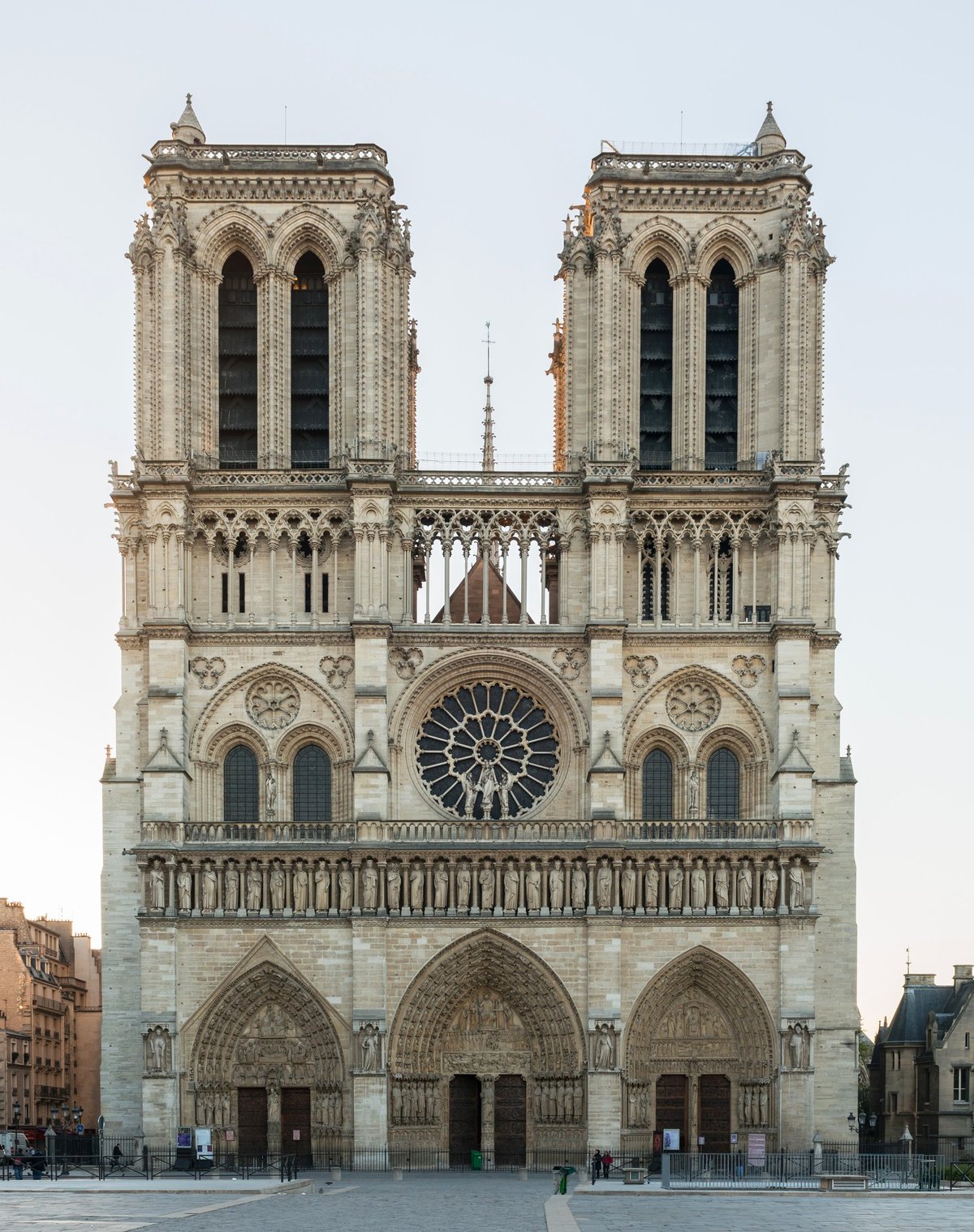 The west façade of Notre-Dame de Paris seen from the parvis