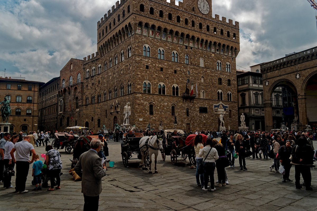 The Palazzo Vecchio and its tower from the Piazza della Signoria
