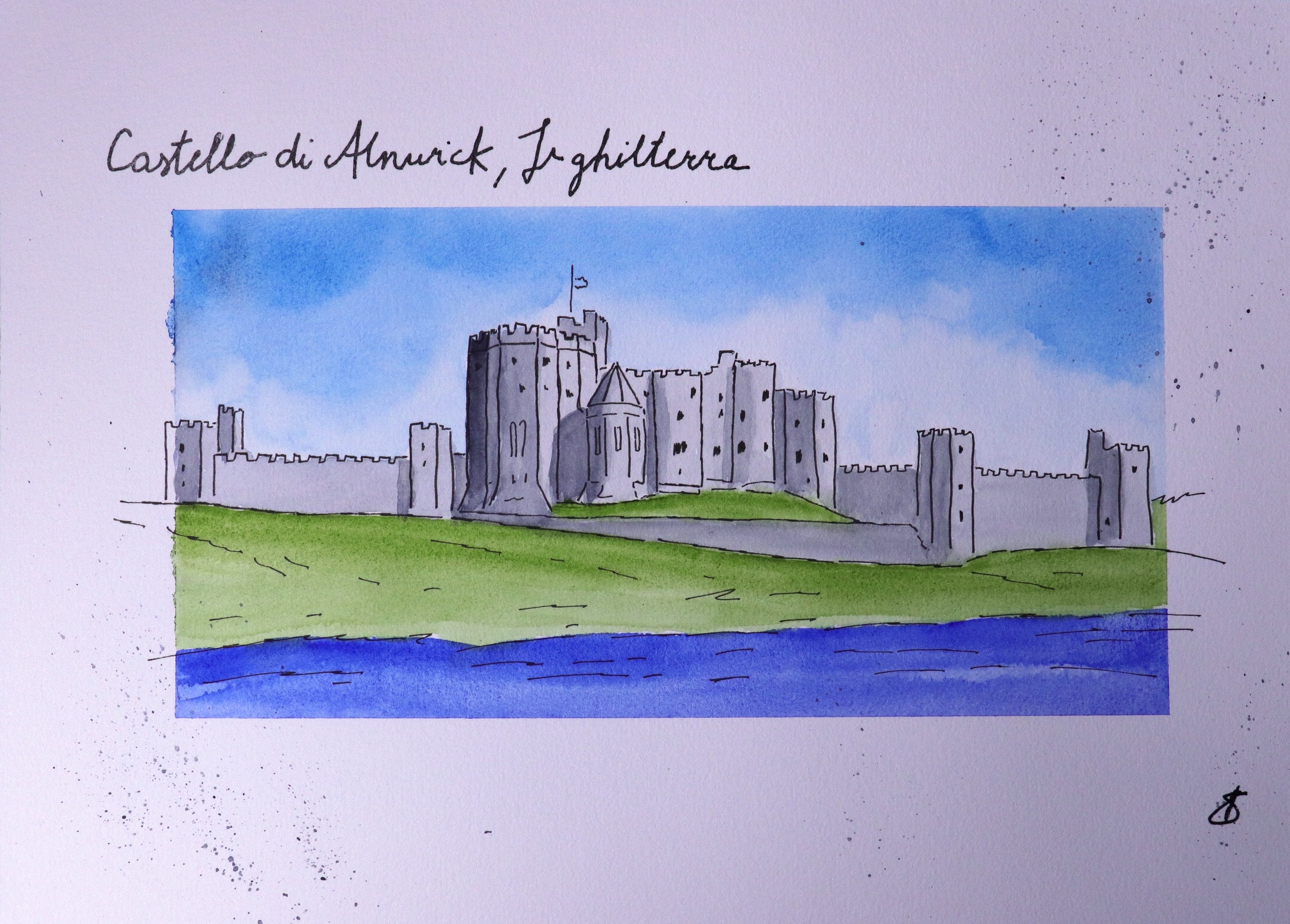 Alnwick Castle — original ink and watercolour