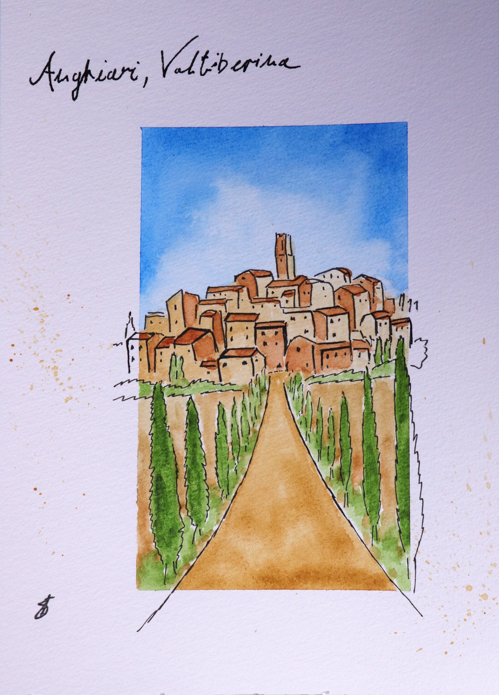 Anghiari — original ink and watercolour