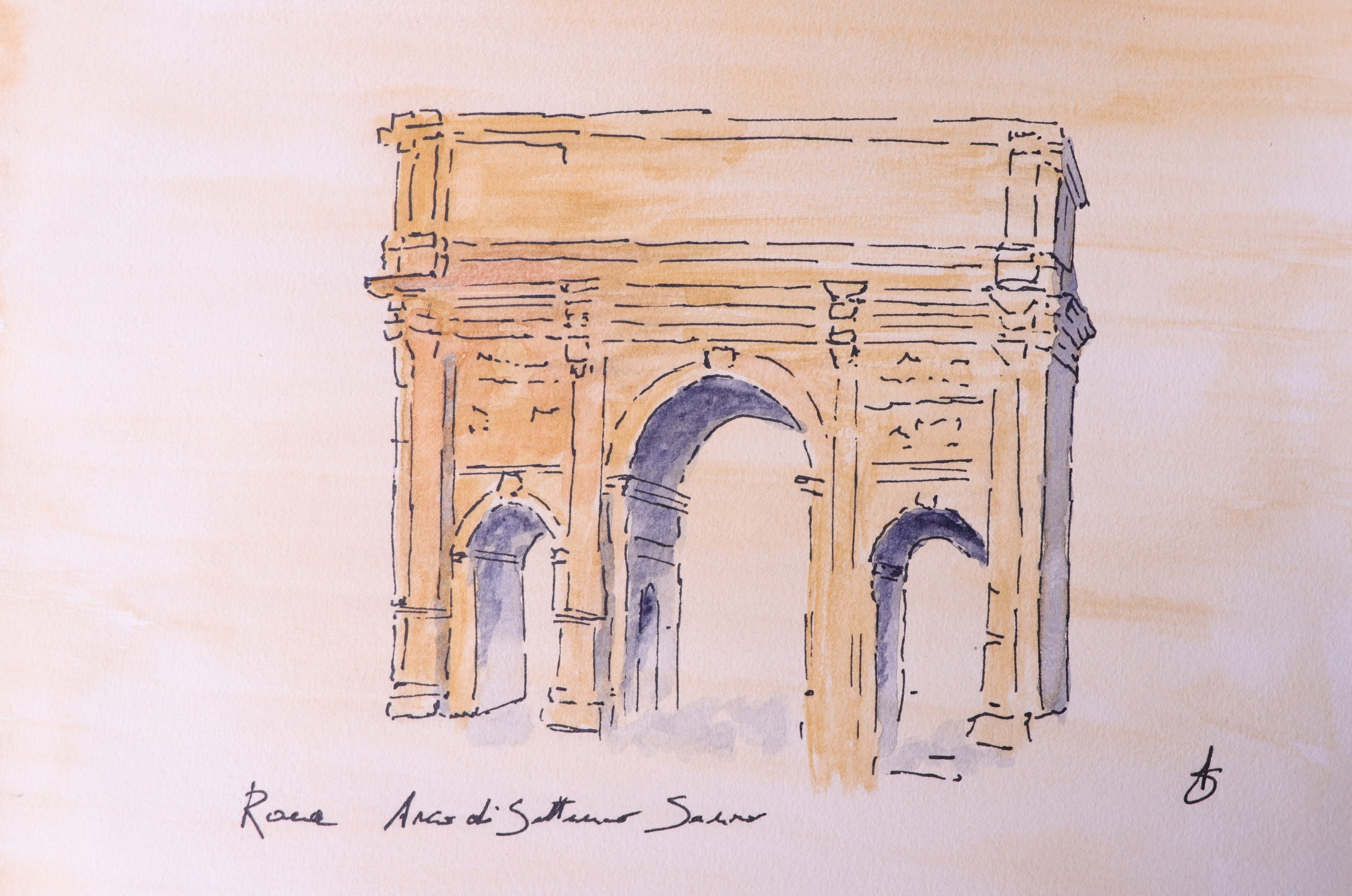 Arch of Septimius Severus sketch — original ink and watercolour