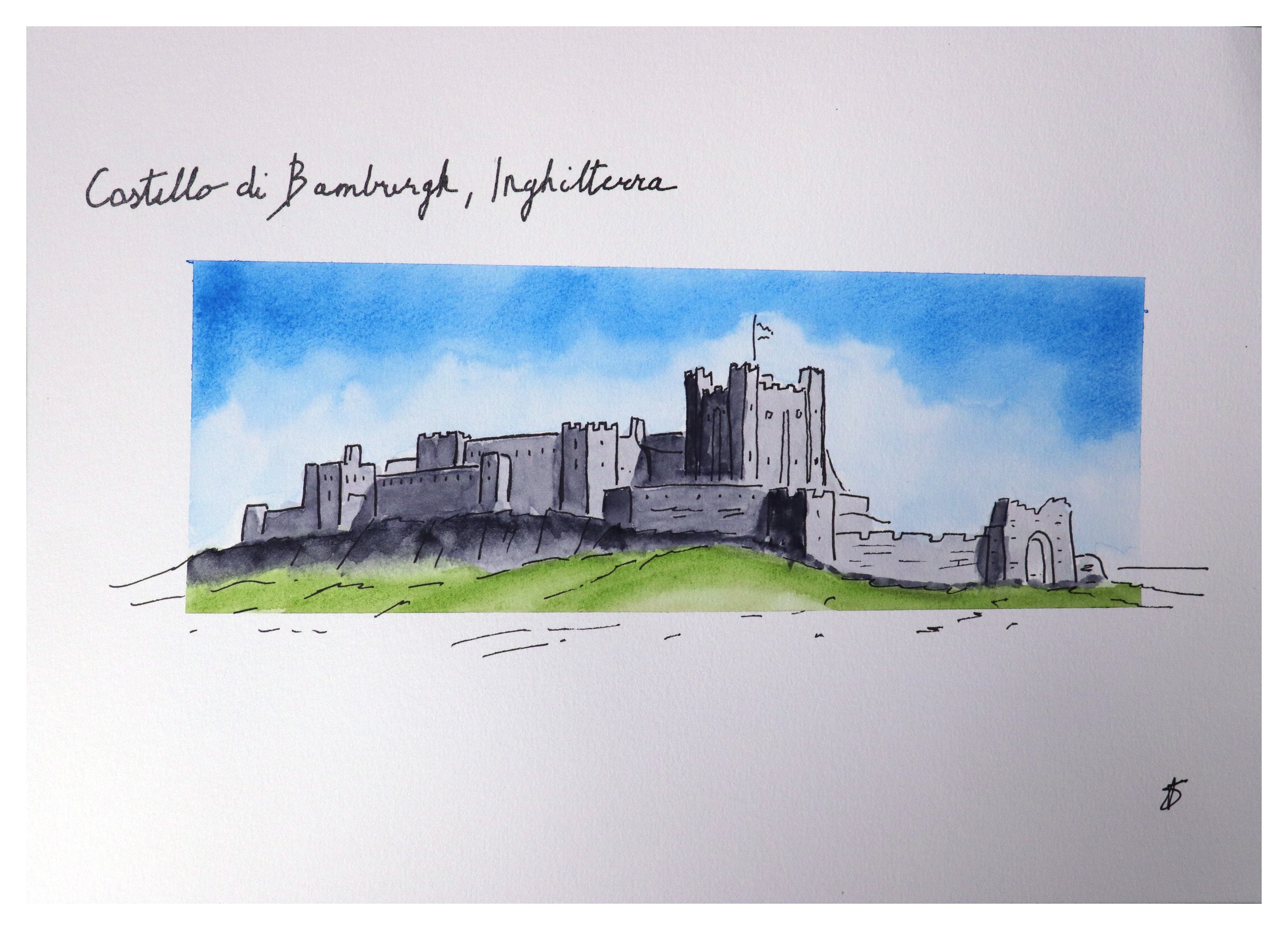 Bamburgh Castle — original ink and watercolour