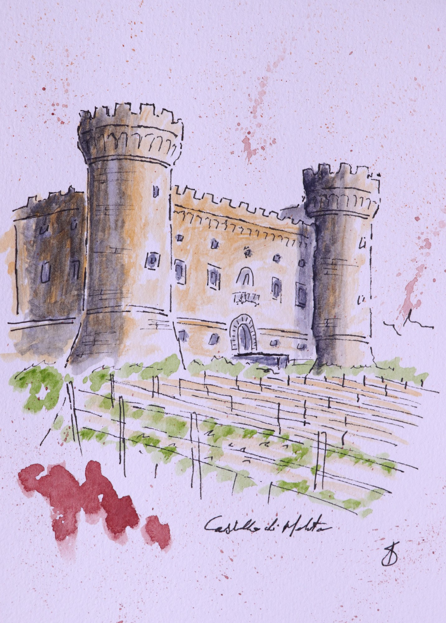 Castello di Meleto — original ink and watercolour