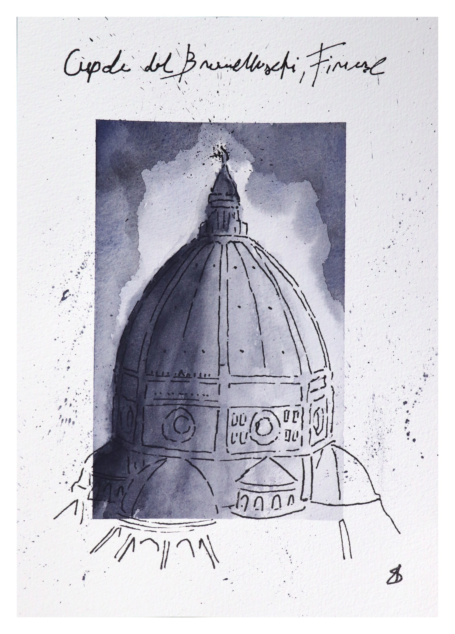 Cupola del Brunelleschi a Firenze — original ink and watercolour