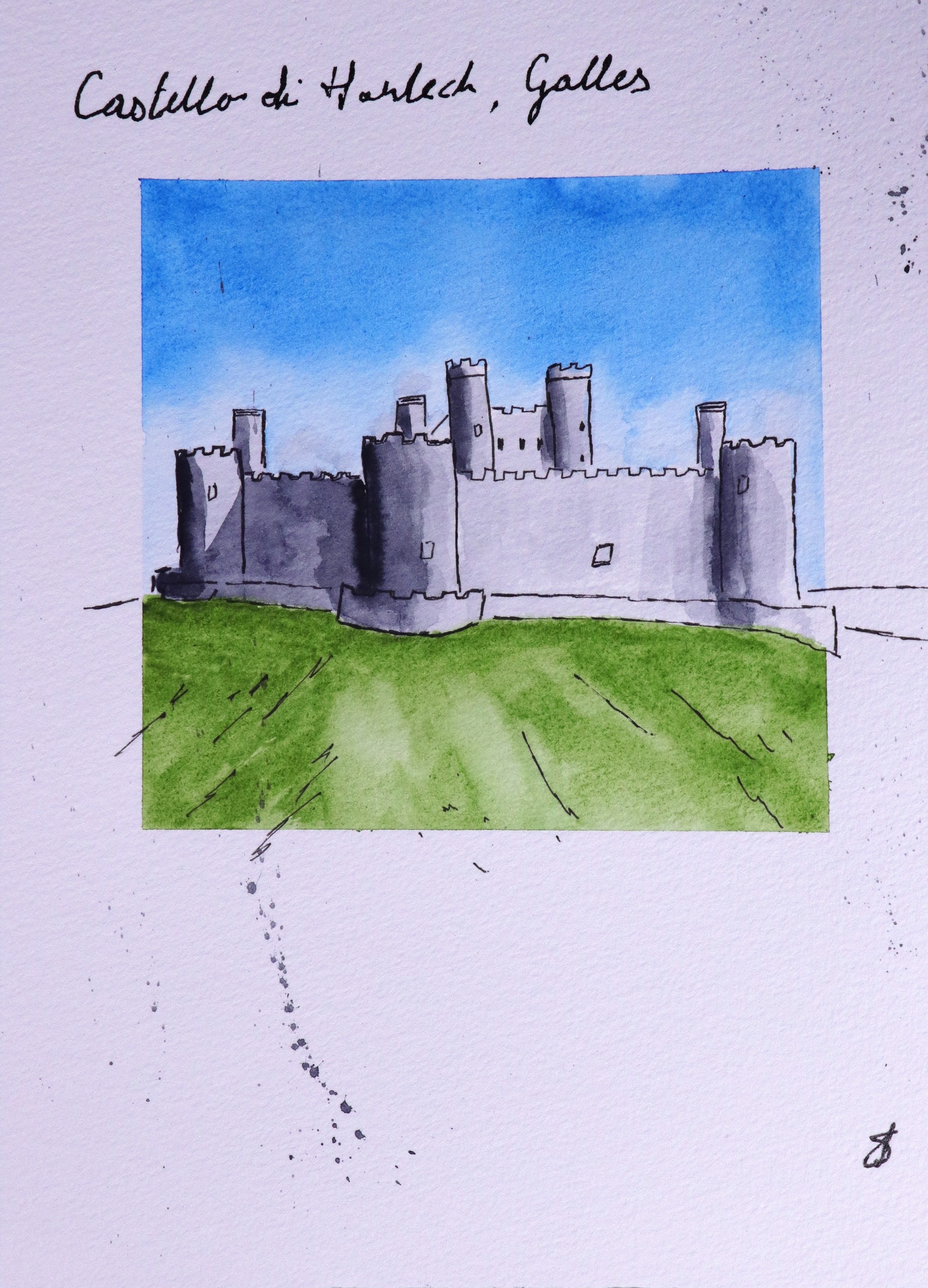 Harlech Castle — original ink and watercolour