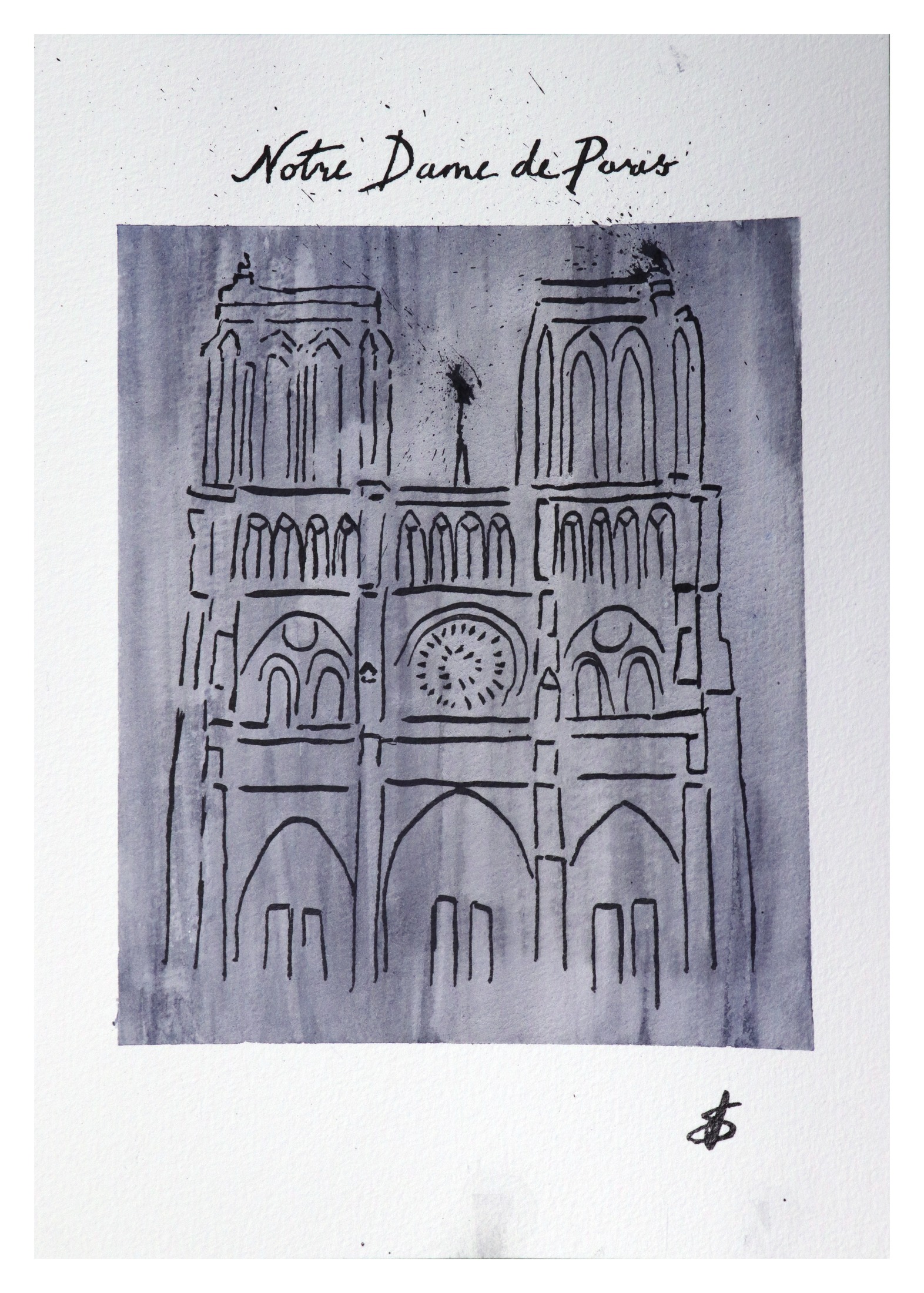 Notre-Dame de Paris — original ink and watercolour
