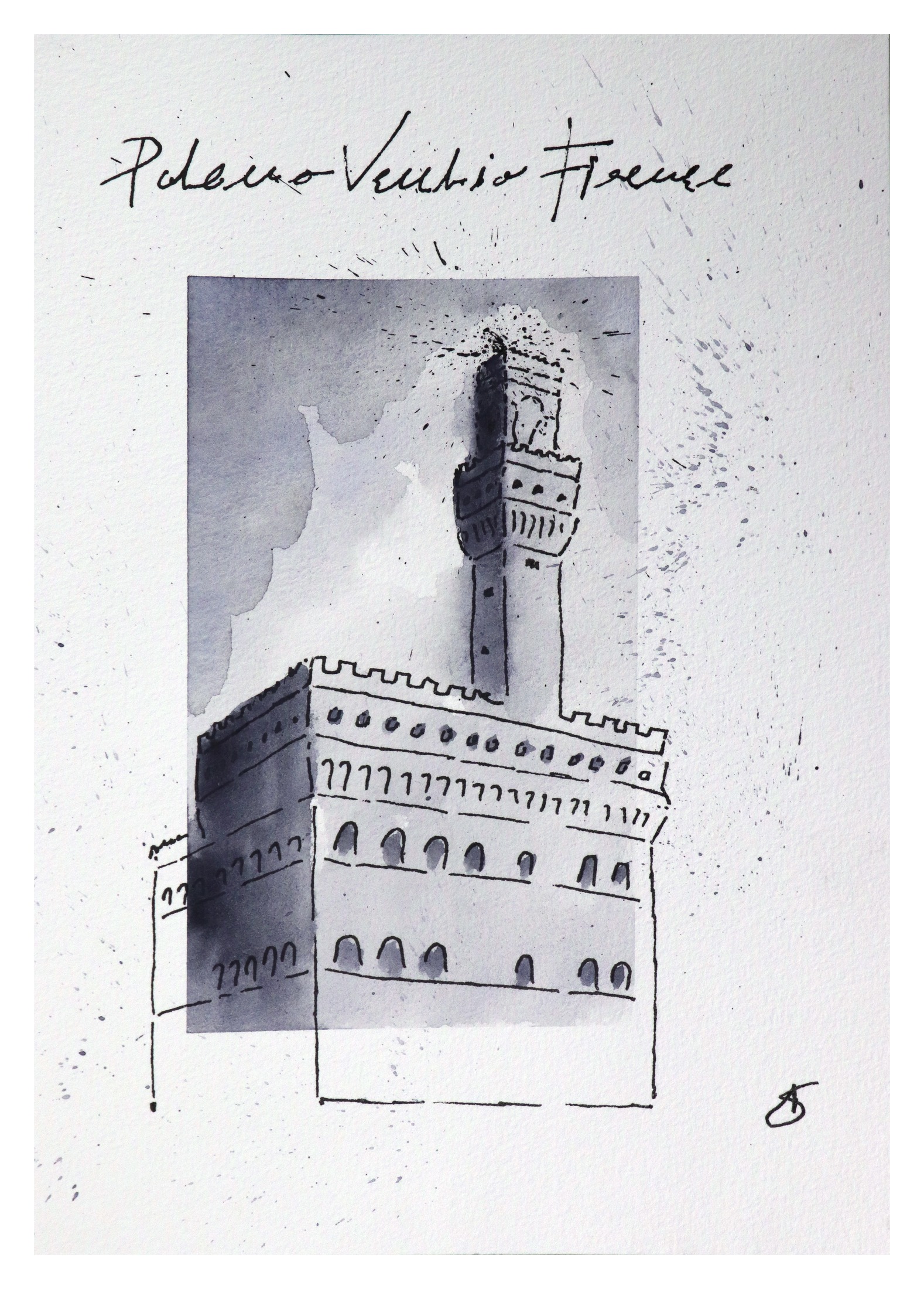 Palazzo Vecchio a Firenze — original ink and watercolour