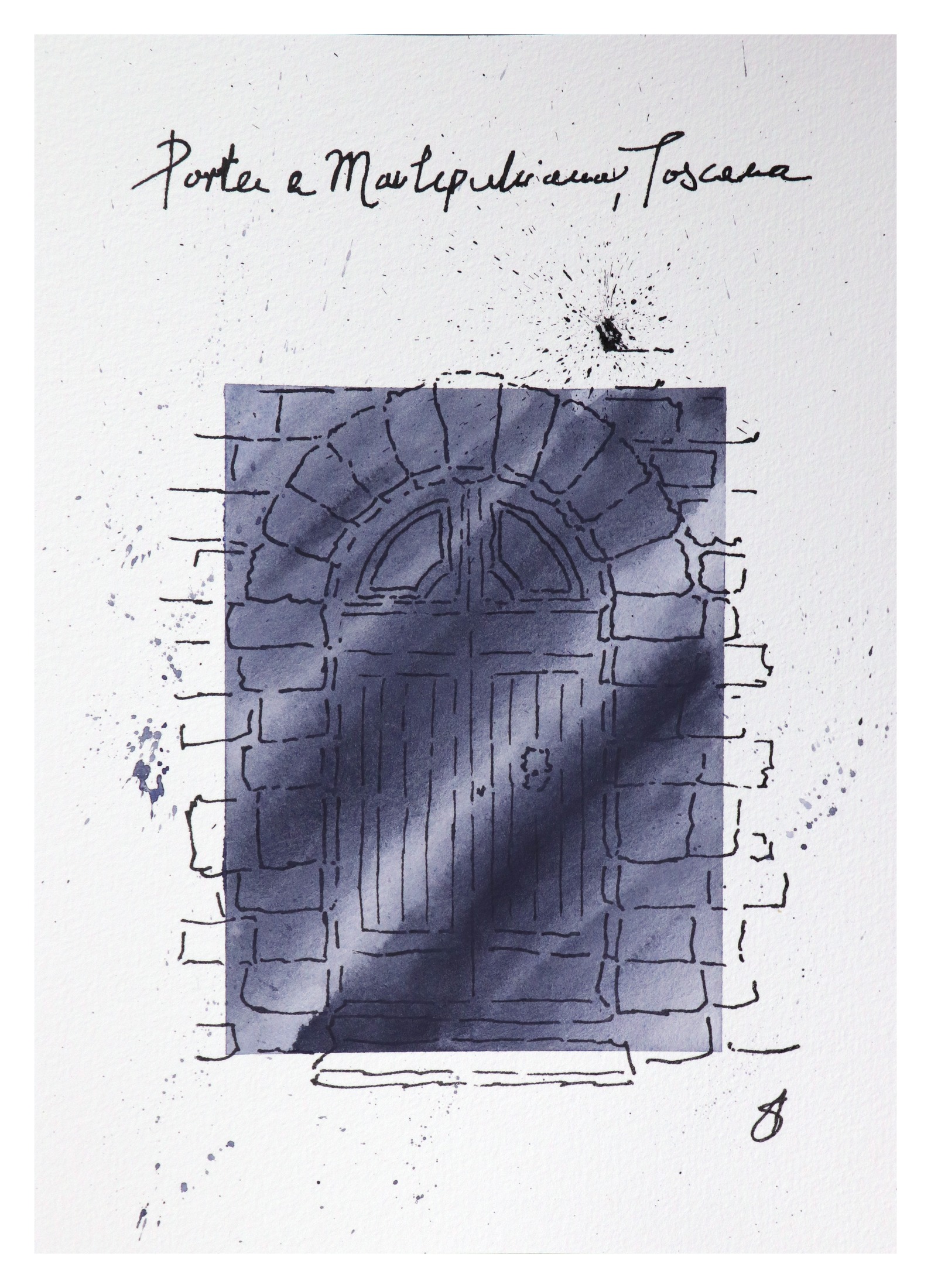 Porta a Montepulciano — original ink and watercolour