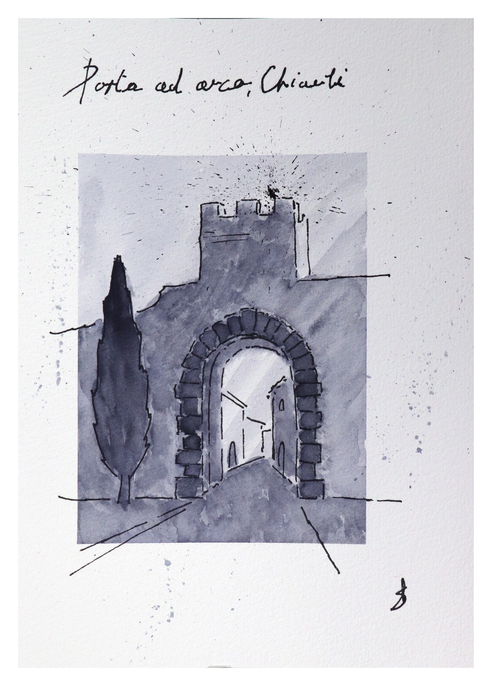 Porta d'Arco nel Chianti — original ink and watercolour