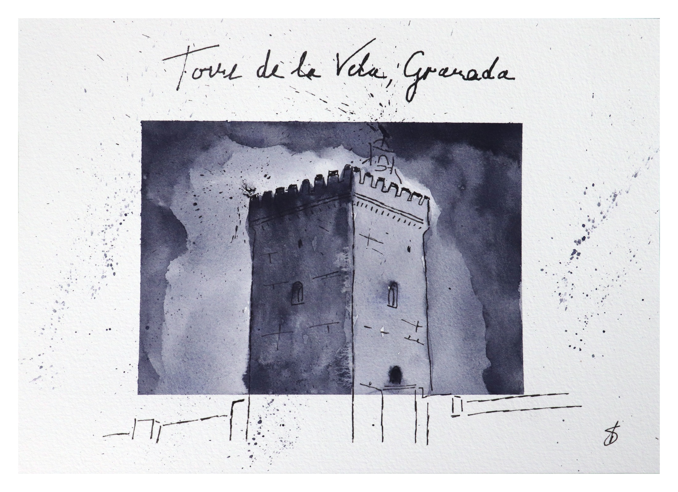 Torre de la Vela, Alhambra — original ink and watercolour