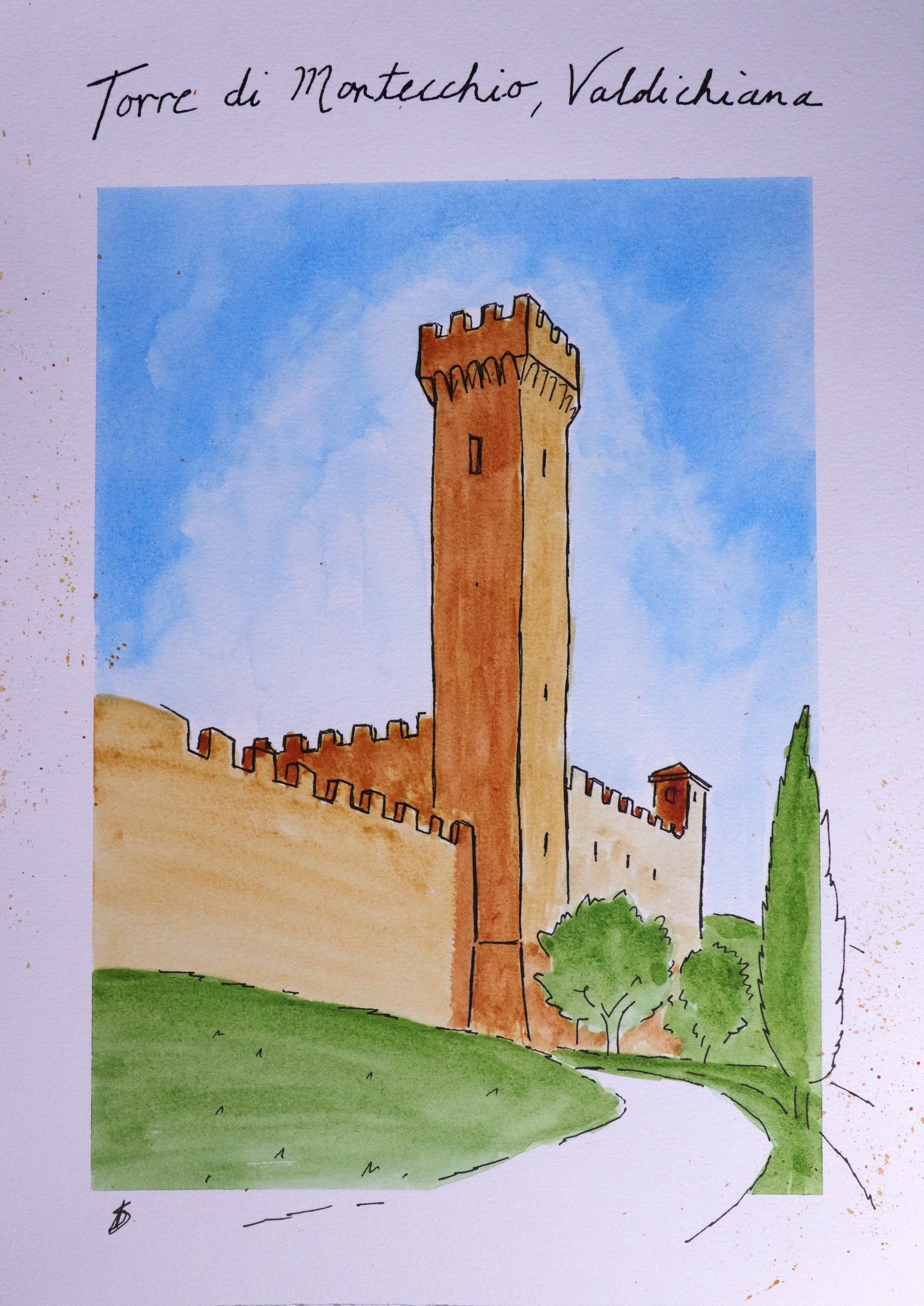Torre di Montecchio, Valdichiana — original ink and watercolour