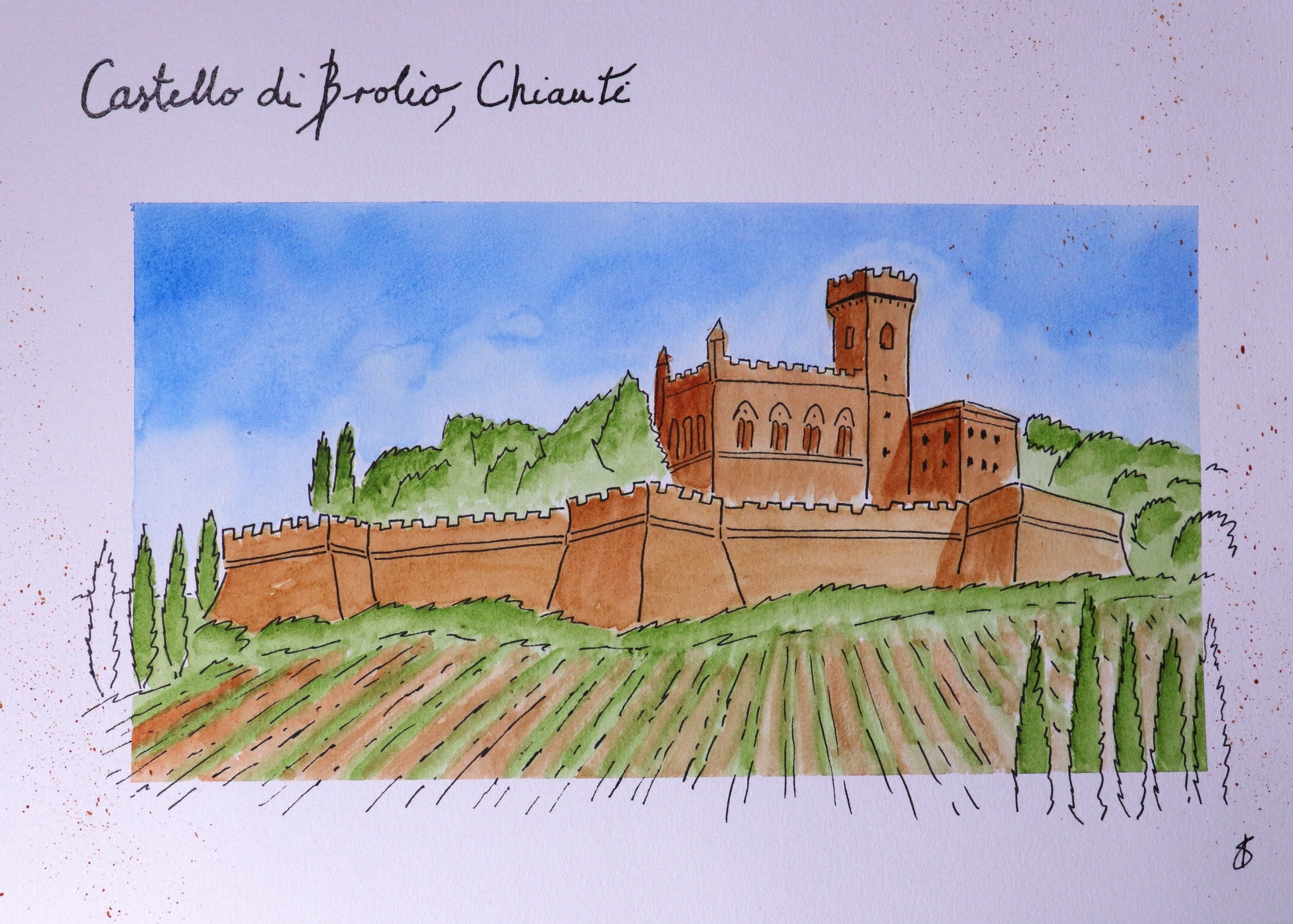 Castello di Brolio, Chianti — original ink and watercolour